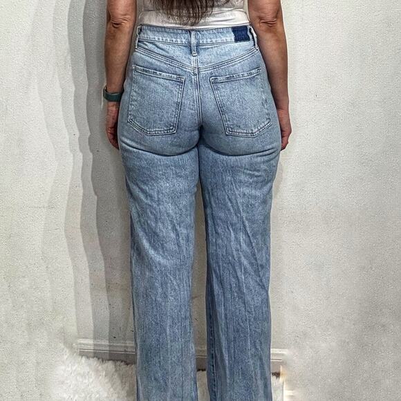 Express Blue Distressed Relaxed Straight Low Rise Jeans Sz 6R - Picture 10 of 12